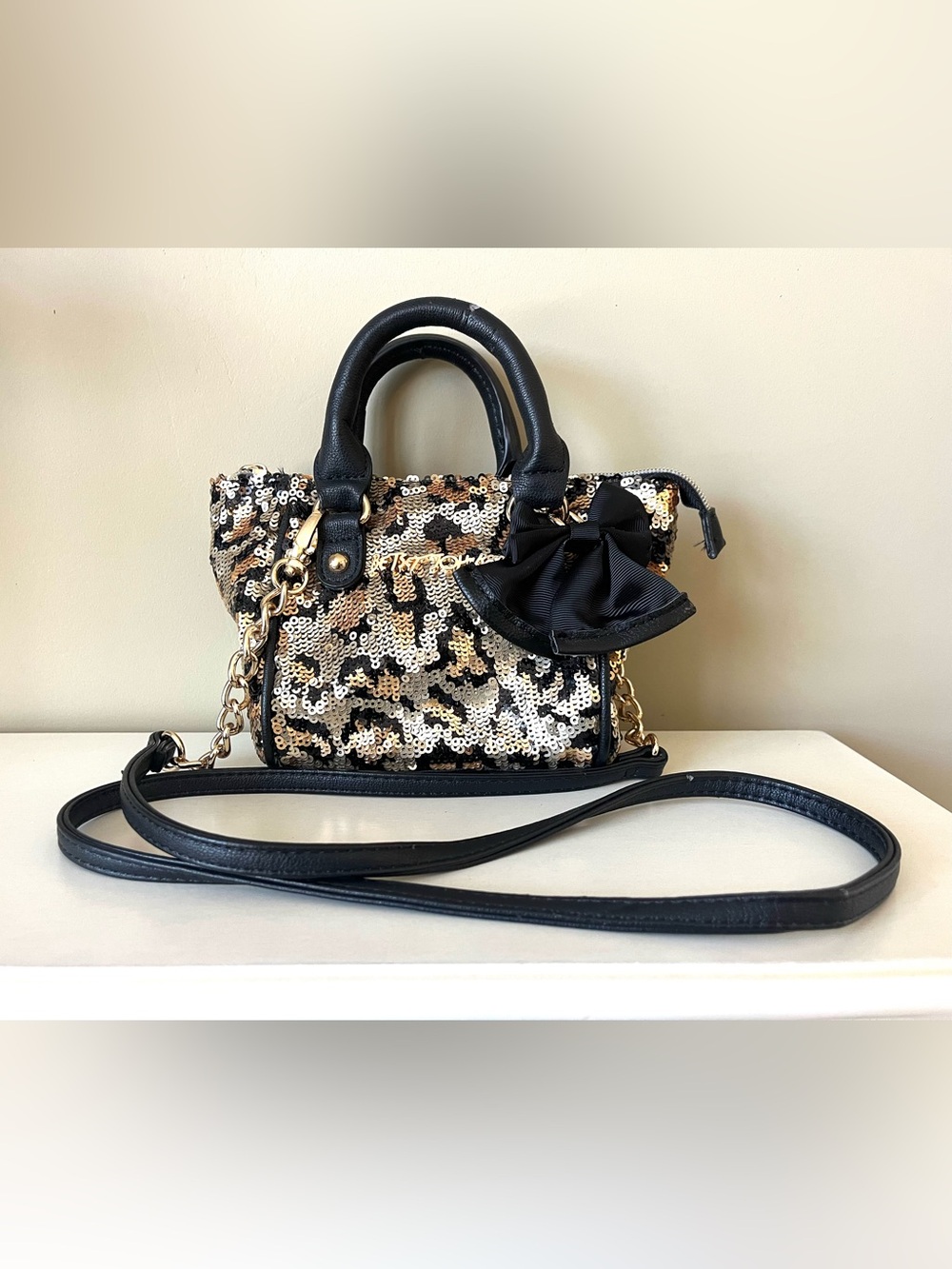 Betsey Johnson Leopard Print Sequined Removable strap Handbag/Crossbody bag